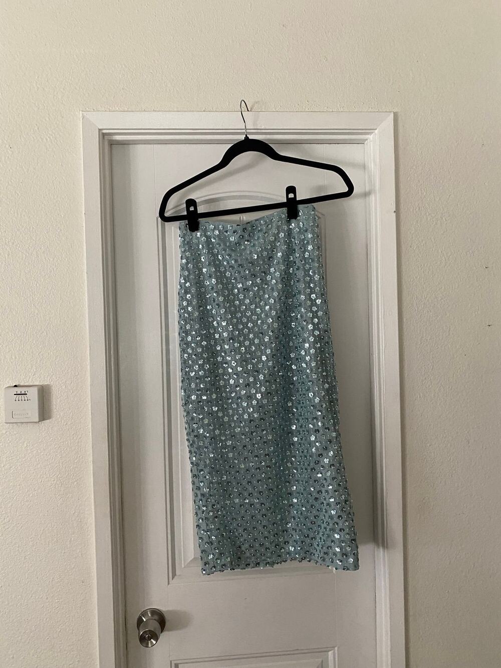 Mestiza New York Blue Sequin Embellished Midi Pencil Skirt Size 2